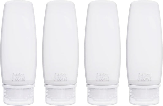 Silicone Travel Bottles for Toiletries TSA Approved Travel Size Containers Set 4 Pack Portable Leak Proof Refillable Cosmetic Squeeze Bottles Shampoo Hair Conditioner Body Lotion Bath Shower Gel