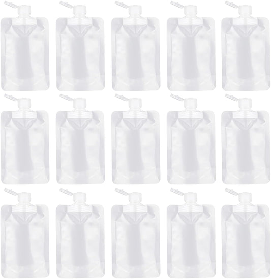 15 Pieces Refillable Squeeze Pouch for Toiletries, 100ml/3.4oz Plastic Flask Travel Size Containers, Leak Proof Empty Squeezable Pouches for Lotion, Shampoo, Liquids