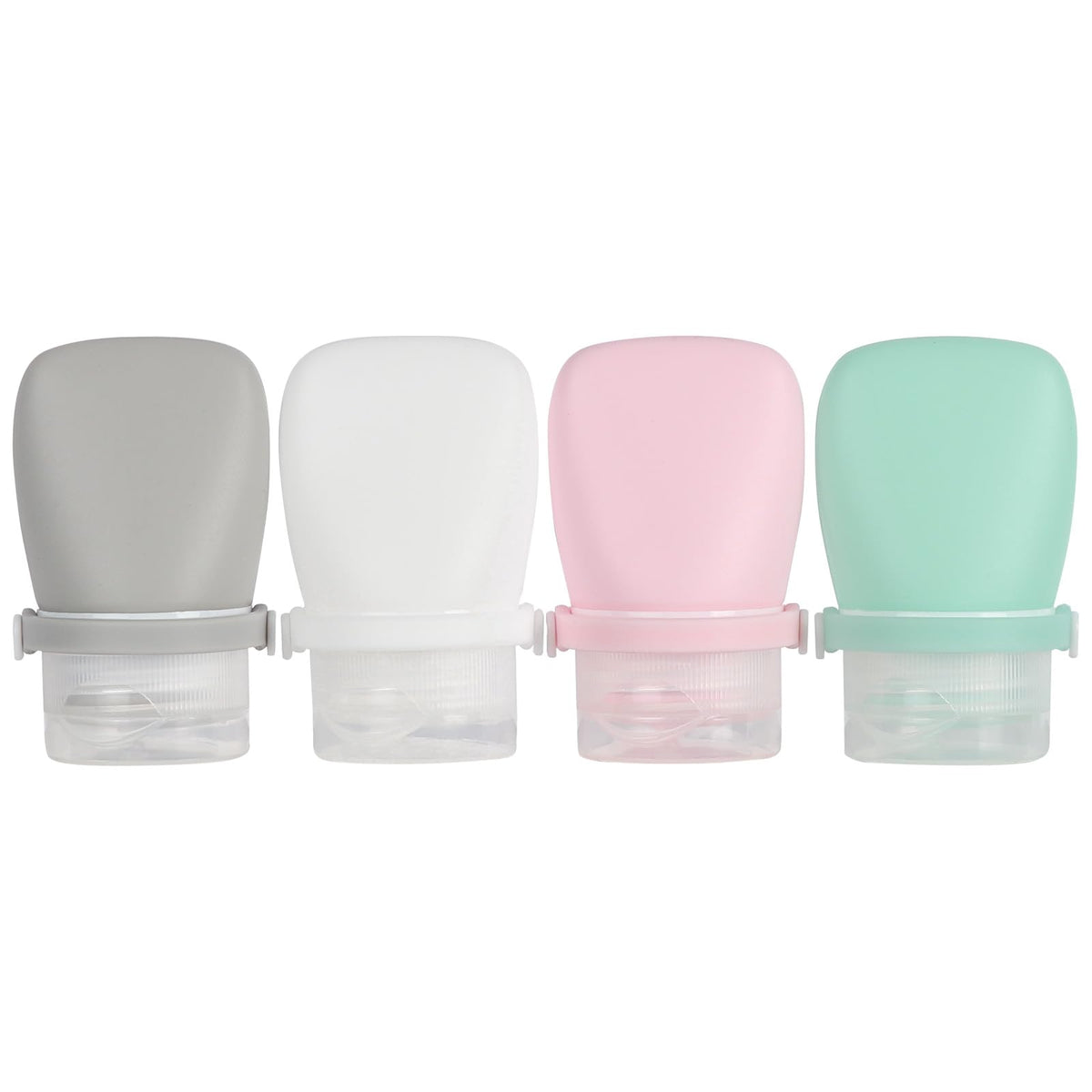 1oz Silicone Travel Bottles for Toiletries (4-Pack), TSA Approved Leakproof Toiletry Bottles with Locking Lid, Refillable Travel Size Containers for Shampoo, Body Wash, Camping & Trips (Green Pink)