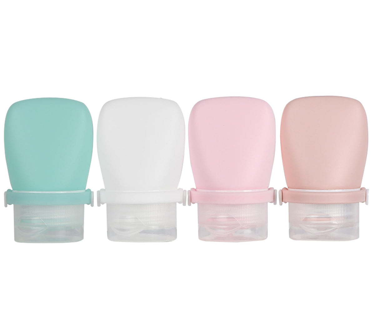 1oz Silicone Travel Bottles for Toiletries (4-Pack), TSA Approved Leakproof Toiletry Bottles with Locking Lid, Refillable Travel Size Containers for Shampoo, Body Wash, Camping & Trips (Green Pink)