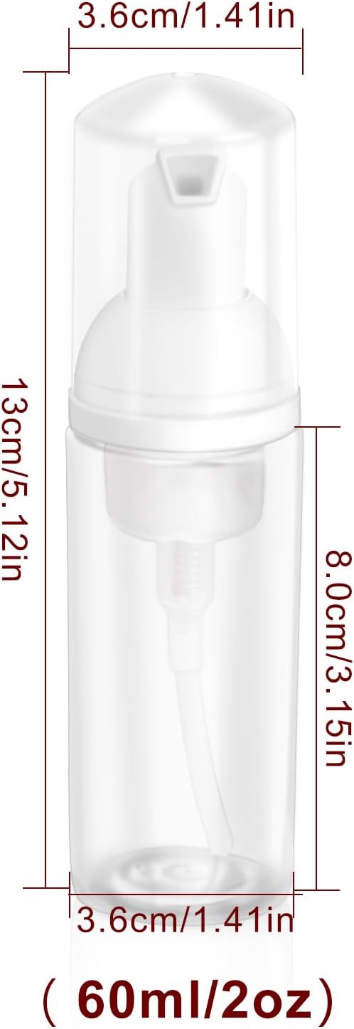 [2Pcs] 2oz Plastic Foam Pump Bottle, Empty Bottle Travel Foaming Dispenser