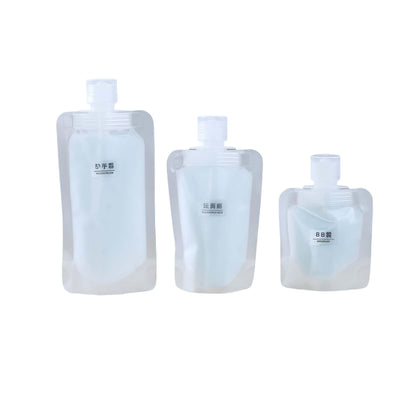 10 Pack Travel Pouches for Toiletries, Size Portable Containers,Stand Up Pouch,Refillable Travel Accessories for Shampoo Conditioner (100ML/3.4OZ/10piece)