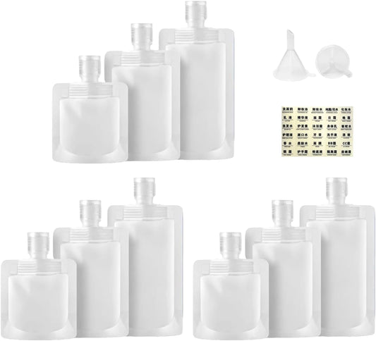 9Pcs 30/50/100ml Travel Size Toiletries with Small Funnel & Label