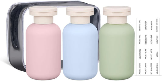 ASEVAT Leak Proof Travel Bottle with Flip Cap, Shampoo and Conditioner Bottle Set, Refillable Containers for Lotion, Cream Shampoo (Green+Blue+Pink, 3.4 Ounces)