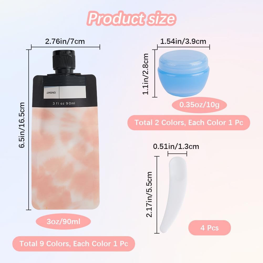 GORGECRAFT 15Pcs Liquid Travel Pouches Plastic Portable Refillable Leak Proof Empty Squeeze Makeup Toiletries Packing Pouch Containers Stand Up Bottles for Lotion Face Cream Shampoo Hand Soapner