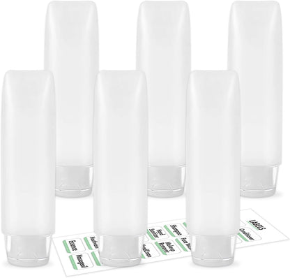 6 Pcs 1 oz Travel Size Toiletries Refillable Travel Bottles, Squeeze Travel Toiletry Bottles with Labels for Toiletry Makeup Travel Containers
