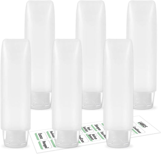 6 Pcs 1 oz Travel Size Toiletries Refillable Travel Bottles, Squeeze Travel Toiletry Bottles with Labels for Toiletry Makeup Travel Containers