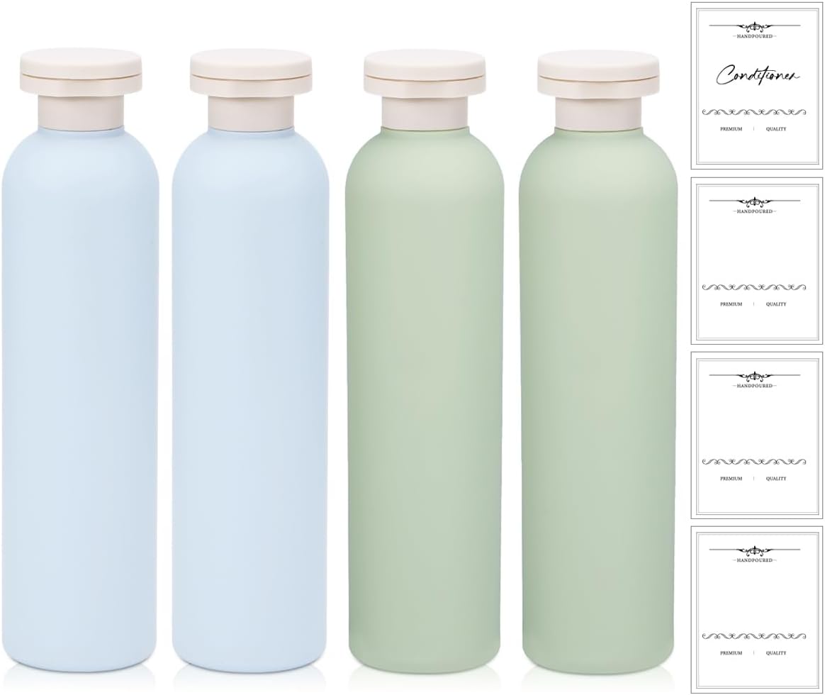 8.8 oz Plastic Travel Shampoo Bottles, Refillable Flip Cap Squeeze Bottles for Toiletries, Large Leakage-proof Travel Shampoo and Conditioner Container (Blue and Green)