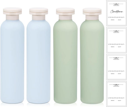 8.8 oz Plastic Travel Shampoo Bottles, Refillable Flip Cap Squeeze Bottles for Toiletries, Large Leakage-proof Travel Shampoo and Conditioner Container (Blue and Green)