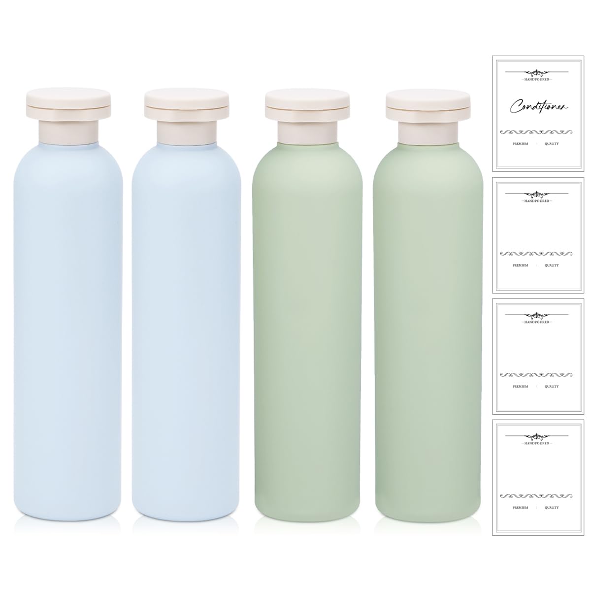 8.8 oz Plastic Travel Shampoo Bottles, Refillable Flip Cap Squeeze Bottles for Toiletries, Large Leakage-proof Travel Shampoo and Conditioner Container (Blue and Green)