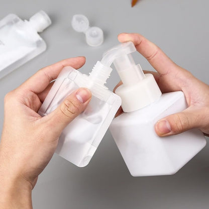 10Pcs Portable Fluid Packing Bags,New Travel Size Refillable Empty Squeeze Pouch, Premium Travel Pouches for Toiletry, Lotion Shampoo Shower Gel Squeezable Bags Tools and Accessories (30ml)