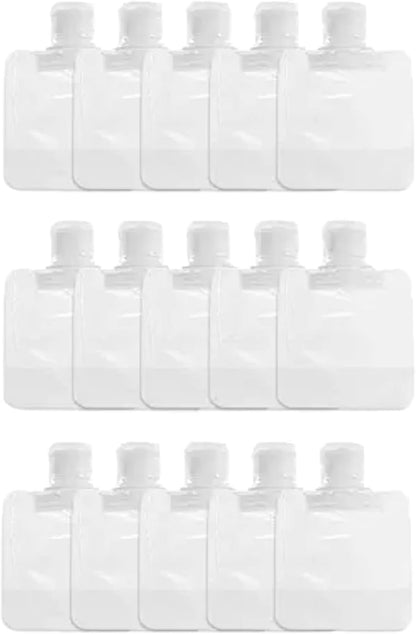 15Pcs Transparent Portable Fluid Packing Bags,New Travel Size Refillable Empty Squeeze Pouch, Premium Clear Travel Pouches for Toiletry, Lotion Shampoo Shower Gel Squeezable Bags (30ml),Bag and Cases