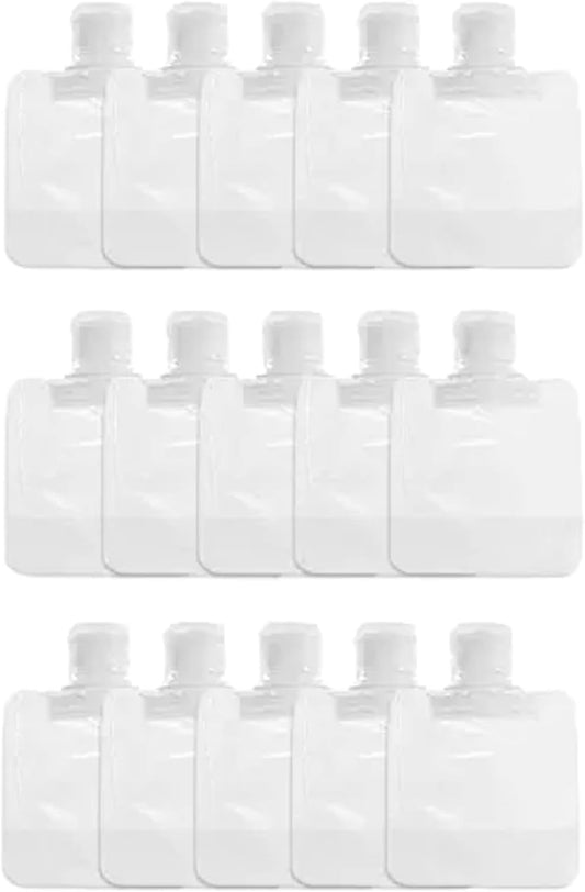 15Pcs Transparent Portable Fluid Packing Bags,New Travel Size Refillable Empty Squeeze Pouch, Premium Clear Travel Pouches for Toiletry, Lotion Shampoo Shower Gel Squeezable Bags (30ml),Bag and Cases