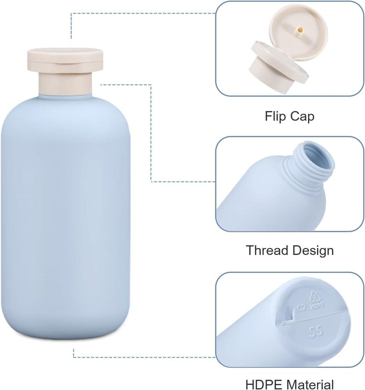 3 PACK Travel Shampoo Bottle, Empty Plastic Squeeze Bottles 6.8oz with Flip Cap, Lotion Container for Toiletries Travel Size Shampoo and Conditioner