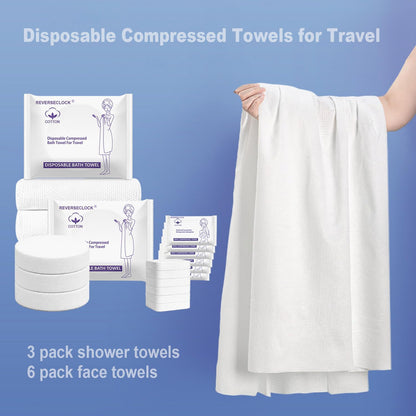 9 Pack Disposable Compressed Bath Towels Set for Travel Portable Washcloths