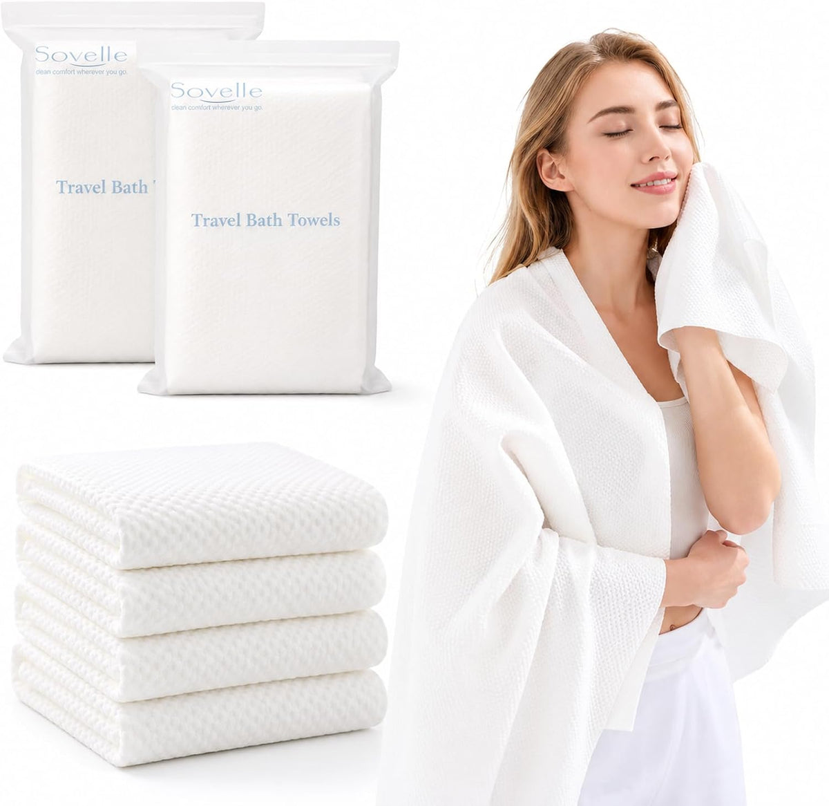 2 Pack (4 Pcs) 27''x54'' Portable Bath Towels for Travel