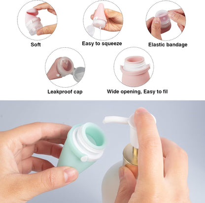 1oz Silicone Travel Bottles for Toiletries (4-Pack), TSA Approved Leakproof Toiletry Bottles with Locking Lid, Refillable Travel Size Containers for Shampoo, Body Wash, Camping & Trips (Green Pink)