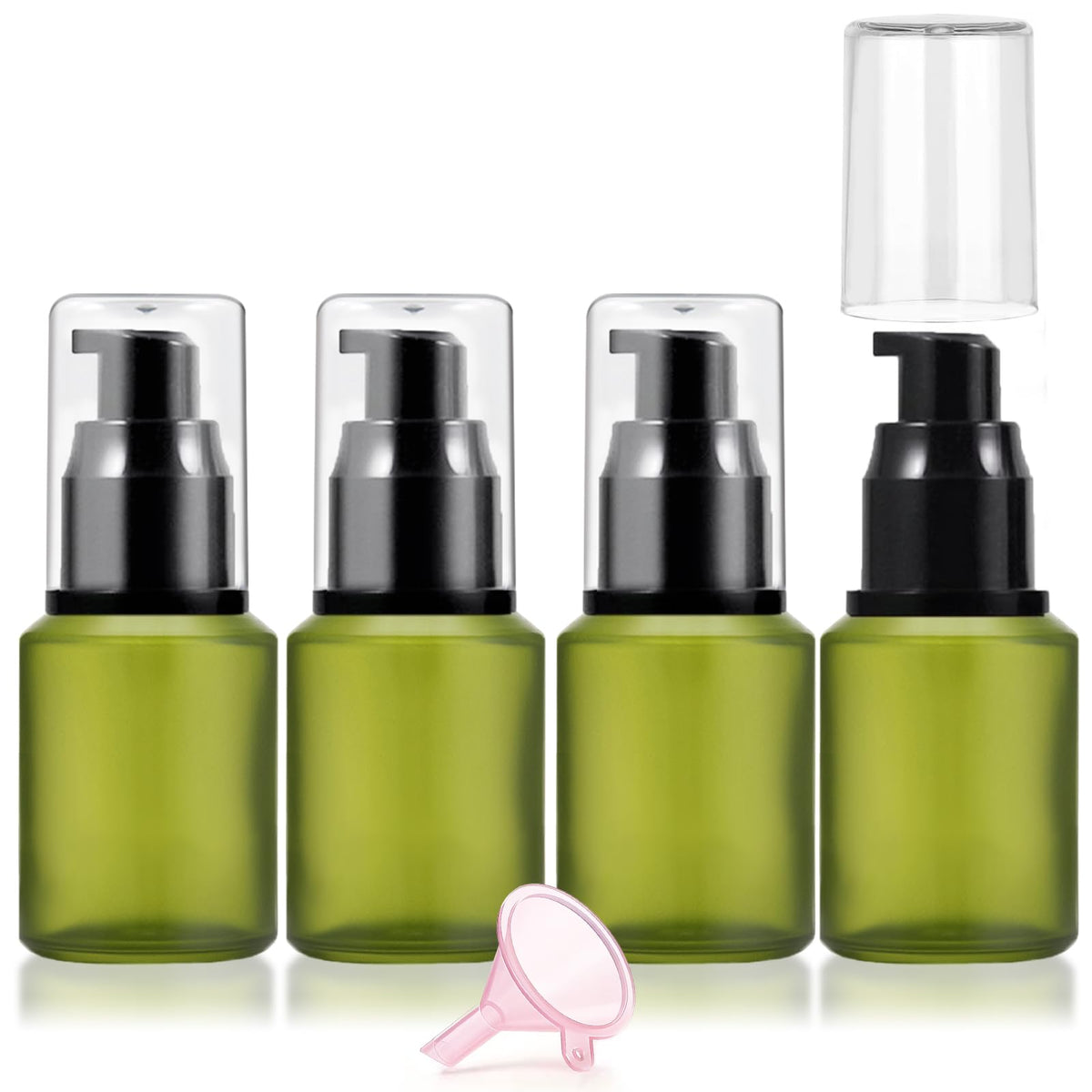 30ml Frosted Glass Pump Bottle Dispenser, 4pcs 1oz Travel Bottle