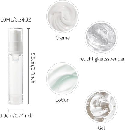 6 Pack 0.34 oz Plastic Empty Airless Pump Bottles Travel Size Refillable Leakproof Containers for Skincare Cosmetics Toiletries TSA Approved‌