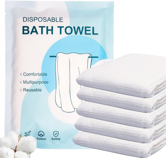 Disposable Bath Towels 5 PCS Large Portable Bath Towels for Travel,55 x 27.5 inch Soft Big Body Towel,Washcloth for Hiking Camping Hotel Bathroom, Individually Packed