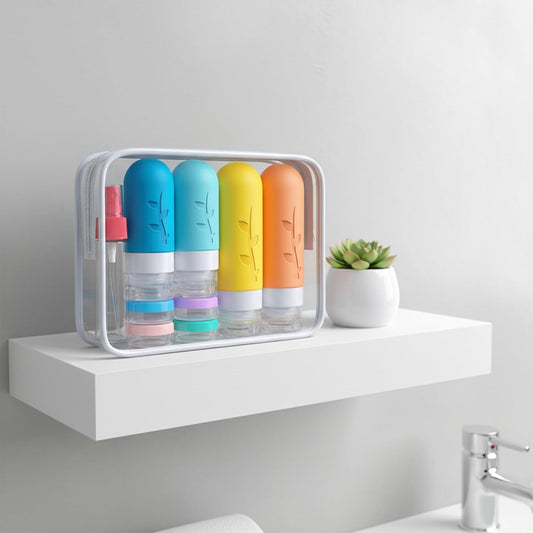 DEPOZA 16-Pack Travel Bottles for Toiletries with Clear Bag, White