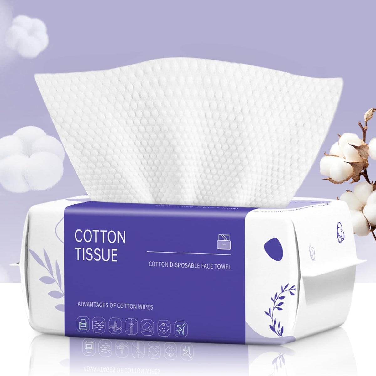 Disposable Face Towel 100 Count, Face Towels, Soft Cotton Dry Wipes Facial Cloths Towelettes for Washing and Drying, Facial Tissue for Cleansing, Skincare and Makeup Remover