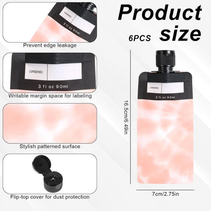 6 Pcs Refillable Travel Pouches, 3 oz Travel Pouches for Liquids TSA Approv