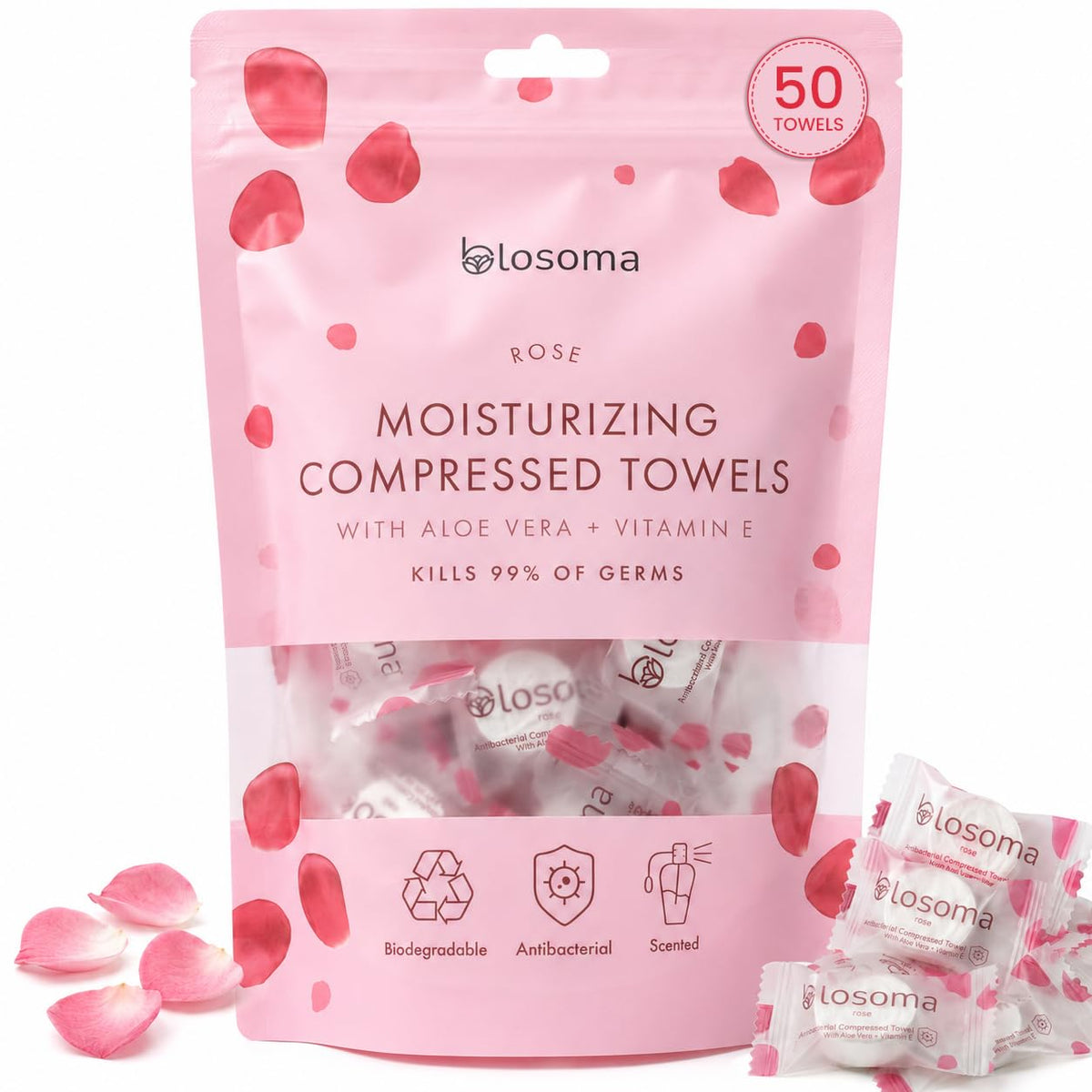 Eucalyptus & Mint Compressed Towels for Travel & Camping – Antibacterial Instant Expandable Face Towels, Biodegradable Disposable Cotton, Pack of 25