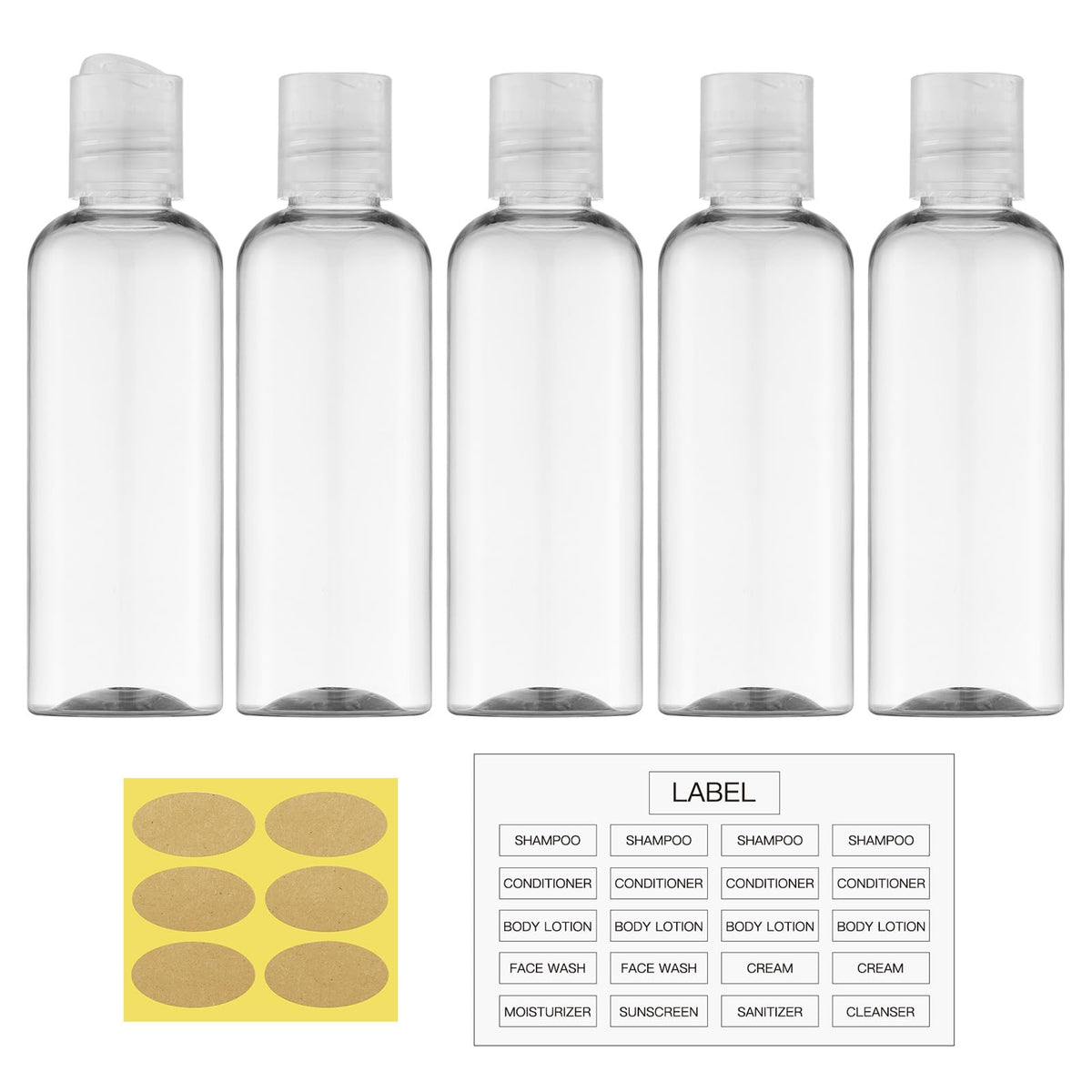 Travel Bottles for Toiletries, 3.4 oz Travel Size Containers, 5pcs, Clear