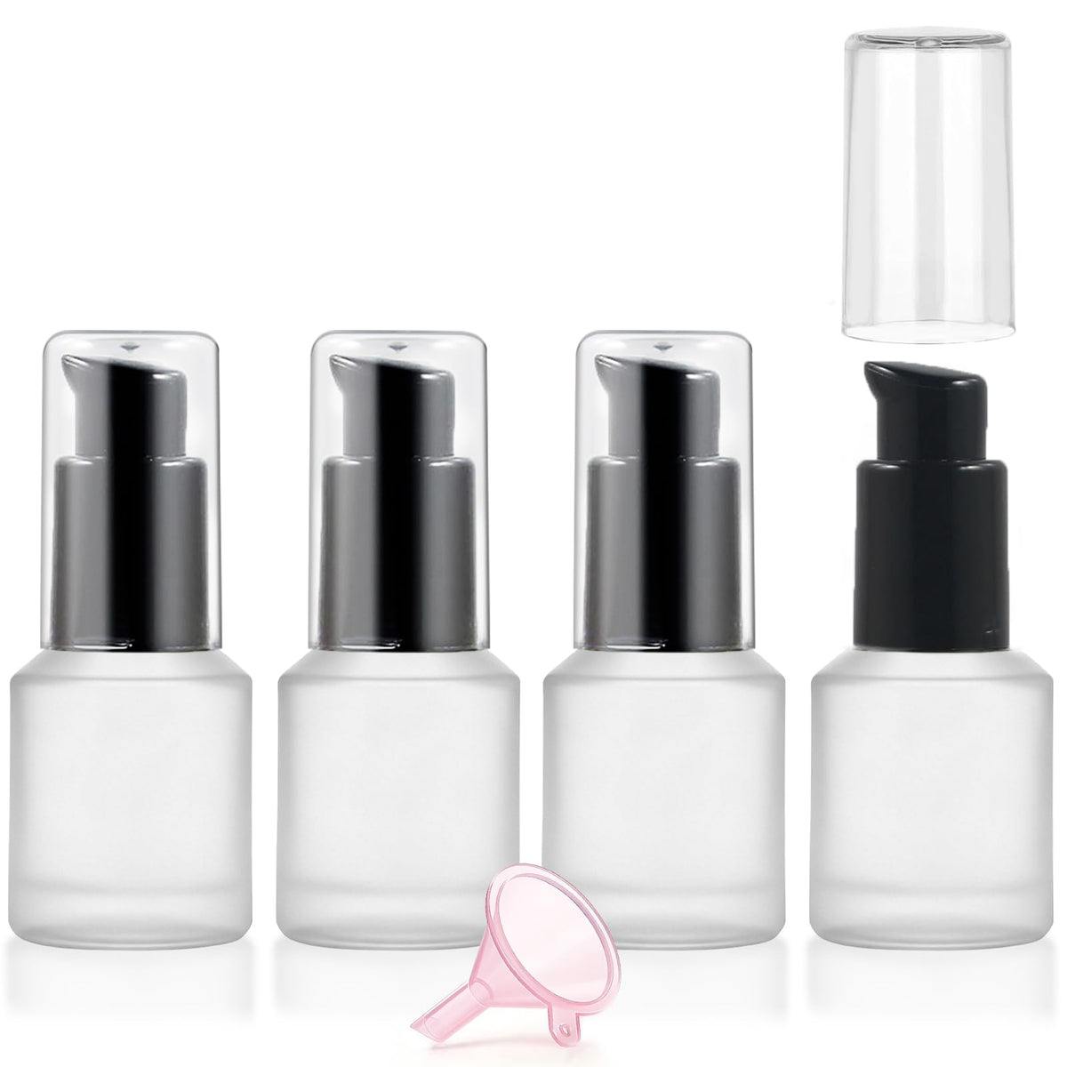 30ml Frosted Glass Pump Bottle Dispenser, 4pcs 1oz Travel Bottle