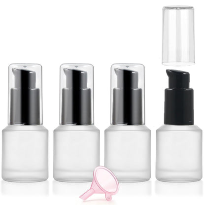 30ml Frosted Glass Pump Bottle Dispenser, 4pcs 1oz Travel Bottle