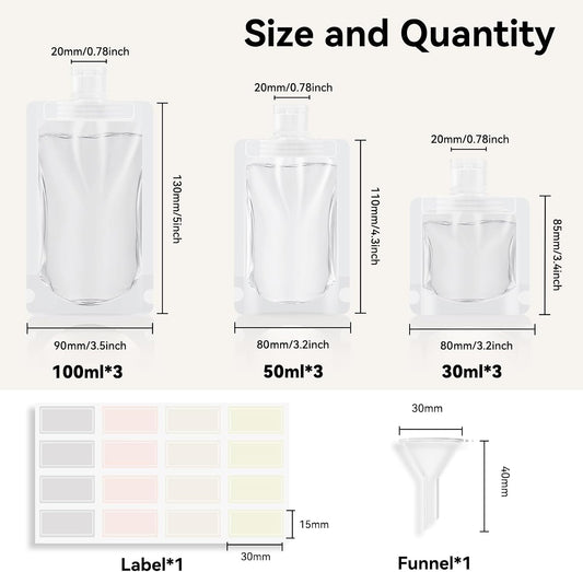 Clear Travel Pouches for Toiletries,9 Pk TSA Leakproof Bottles