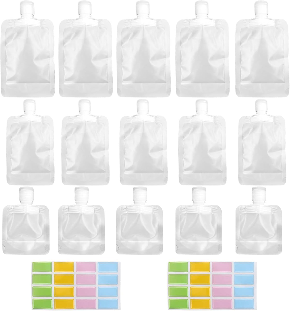 15 Pcs Leak Proof Empty Squeeze Pouches, 1 oz, 1.7 oz and 3.5 oz