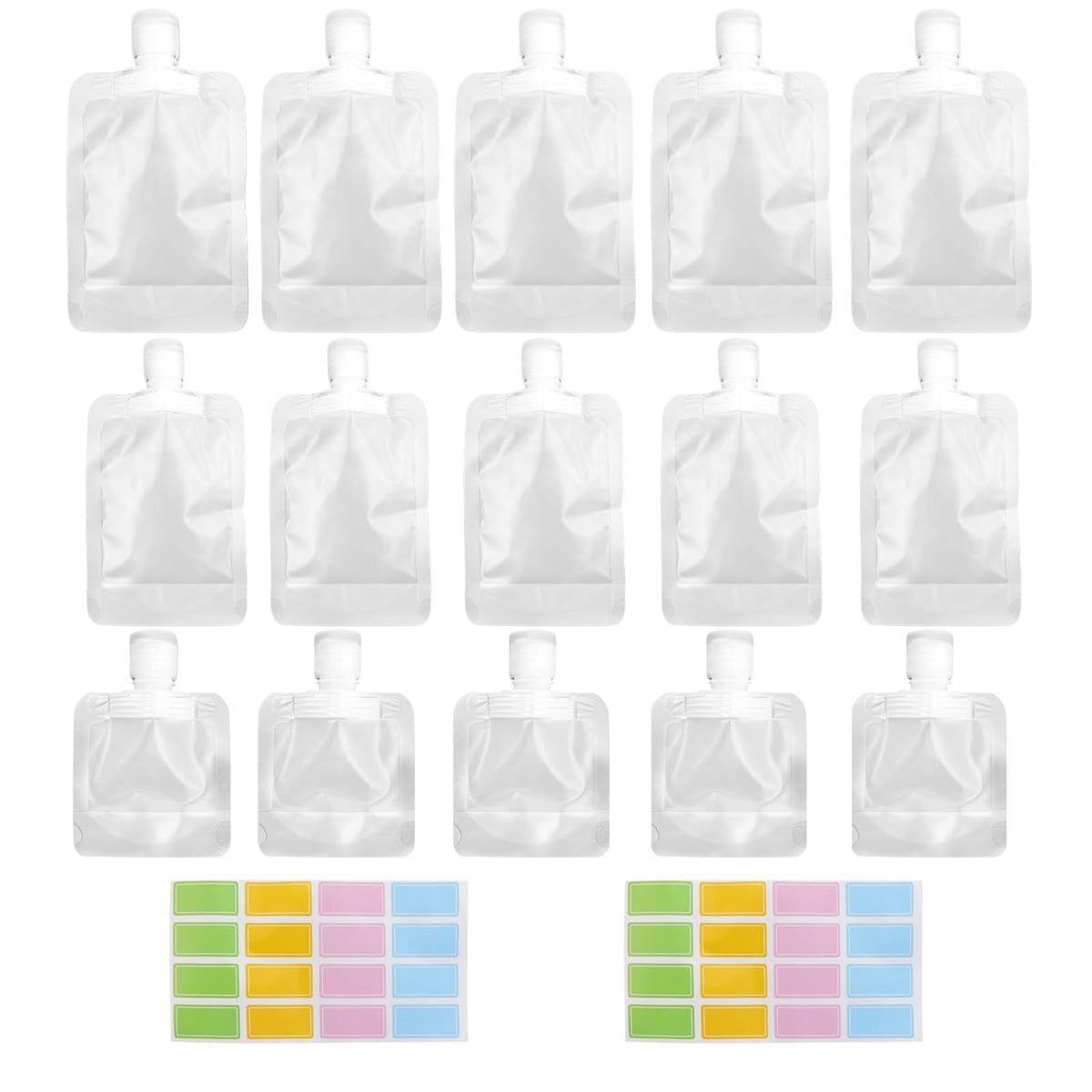 15 Pcs Leak Proof Empty Squeeze Pouches, 1 oz, 1.7 oz and 3.5 oz