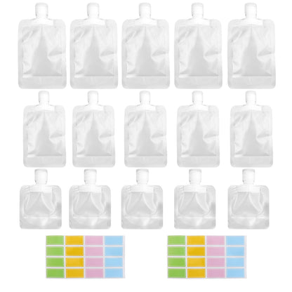 15 Pcs Leak Proof Empty Squeeze Pouches, 1 oz, 1.7 oz and 3.5 oz