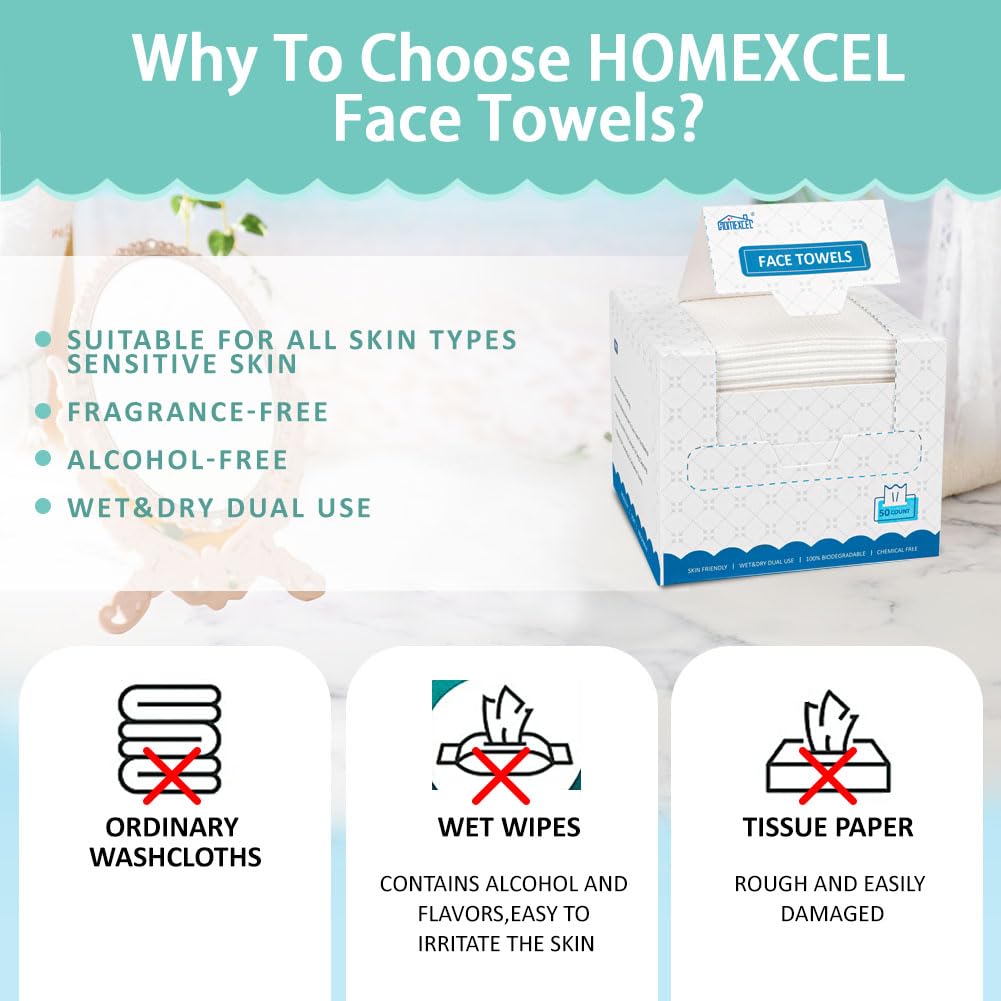 HOMEXCEL Face Towels, Disposable Face Towelette Ultra Soft & Absorbent
