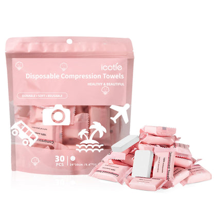 ICOTLE Compressed Towel, Disposable Face Towel, 11.8 x 9.4 Inch, 30 Count
