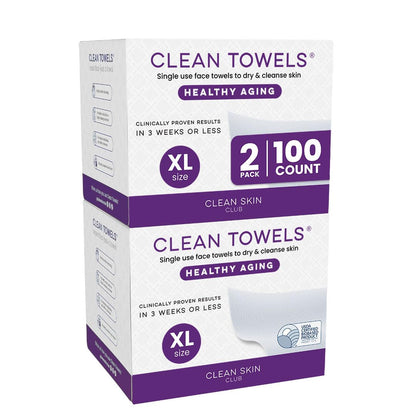 Clean Skin Club Clean Towels XL®, 100% USDA Biobased Face Towel, Disposable Face Towelette, Eczema Association Accepted, Makeup Remover Dry Wipes, Ultra Soft, 50 ct per pack, 2 Packs, 100 Ct Total
