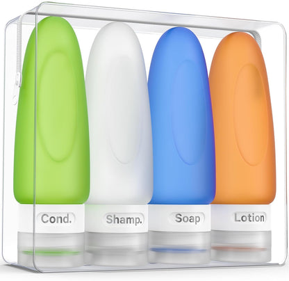 Travel Pouches for Toiletries, 13 Pack TSA Approved Refillable Travel Liquid Pouches, Flat Travel Bottles for Toiletries, Reusable 3oz Portable Containers with Funnel, Labels & Clear Carry On Bag