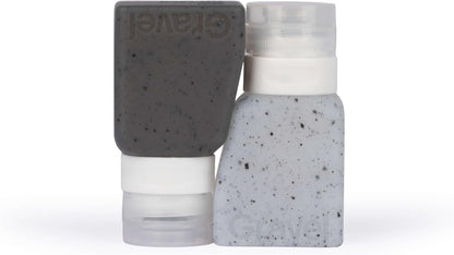 Gravel Silicone Travel Bottles for Toiletries 3oz (2-Pack) – Leakproof, BPA-Free, TSA Approved Travel Bottles with Label System for Shampoo, Conditioner, and Liquid Toiletries (Clear & Gray)