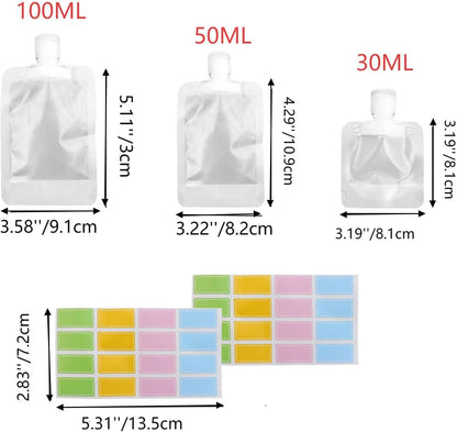 15 Pcs Leak Proof Empty Squeeze Pouches, 1 oz, 1.7 oz and 3.5 oz