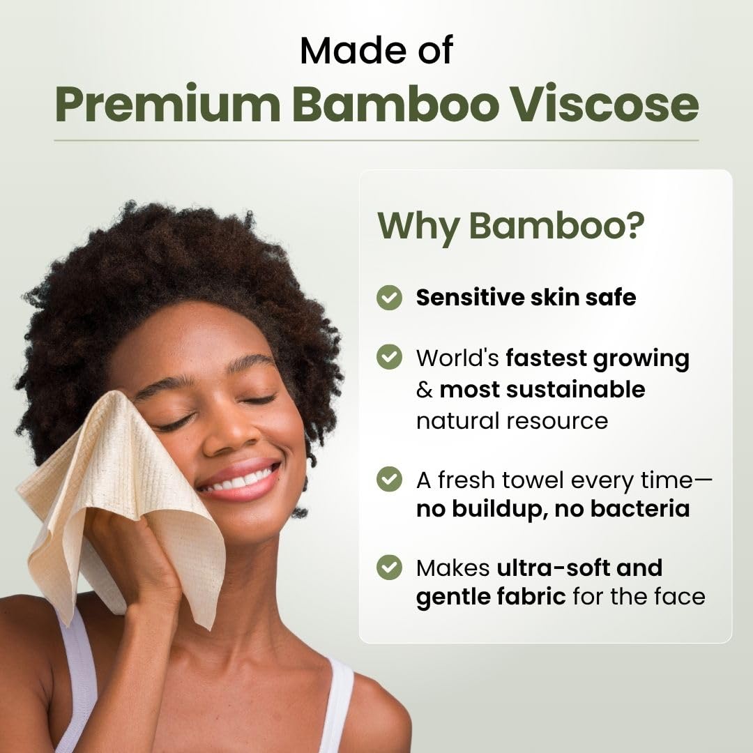 Clean Skin Club Bamboo Viscose Clean Towels® XL 100% USDA Biobased Face Towel, Disposable Face Towelette, Makeup Remover Dry Wipes, Ultra Soft, 50 Ct, 1 Pack