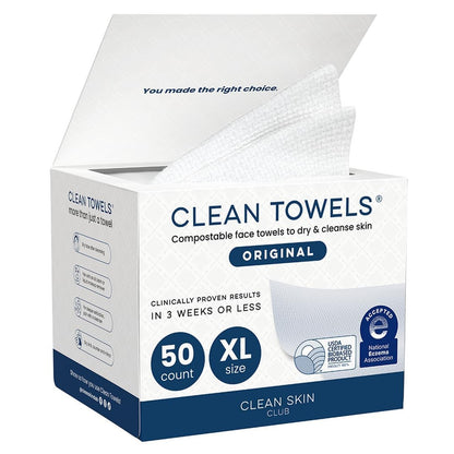 Reduces Fine Lines and Wrinkles in 6 weeks or Less, CLEAN SKIN CLUB Healthy Aging Clean Towels® XL, Disposable Face Towels, XL - 1 Pack (50 count)