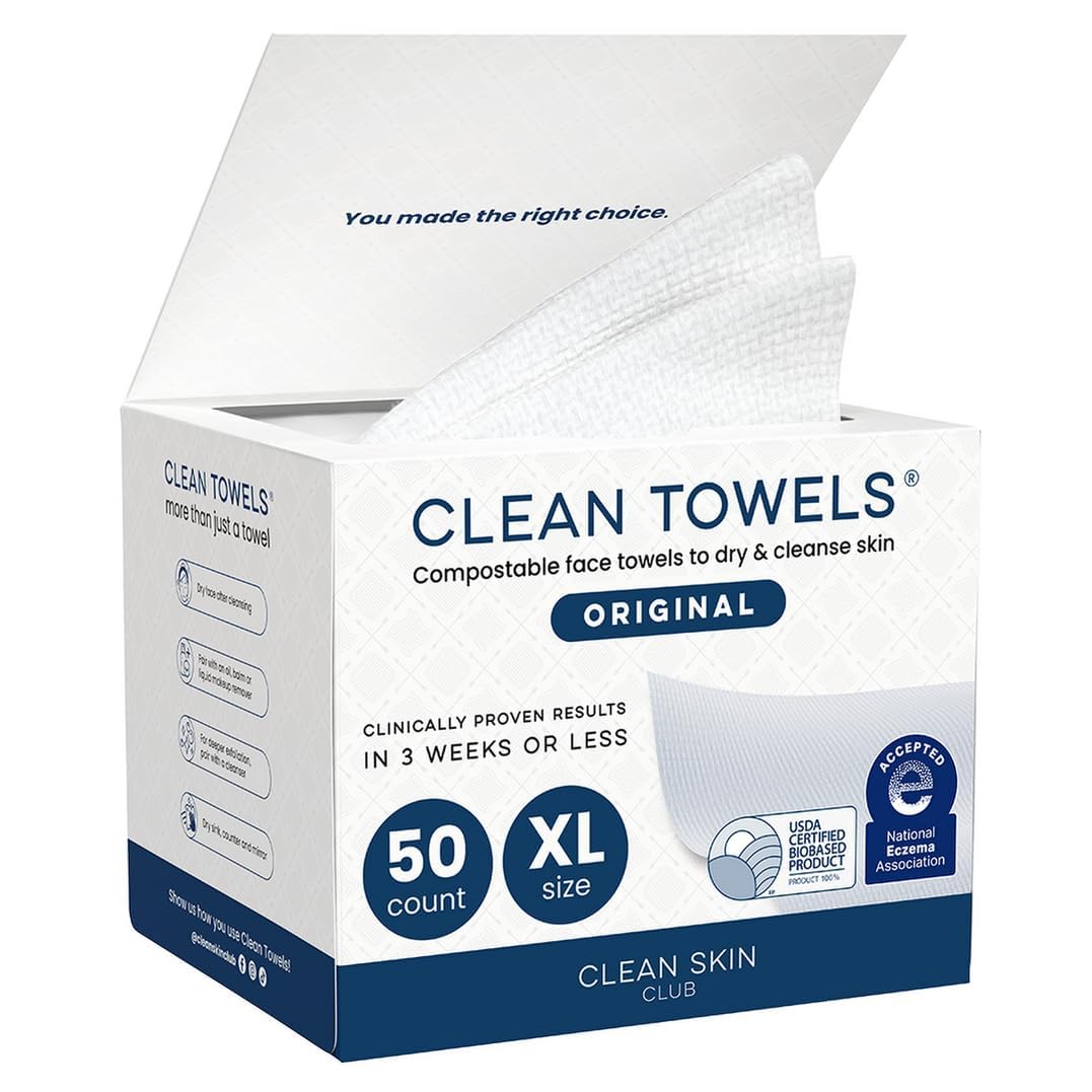 CLEAN SKIN CLUB Sensitive Skin Clean Towels® XL, Ultra-Soft Disposable Face Dry Wipes Infused with Aloe & Glycerin, XL - 1 Pack (50 count)
