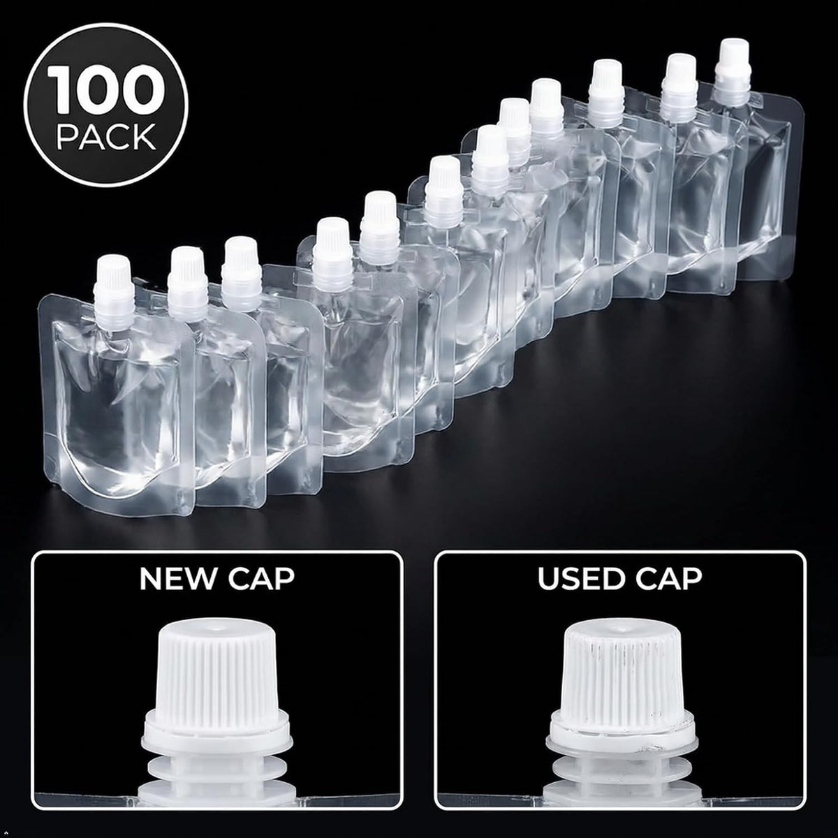 Clear Plastic Juice Bags, 50ml/1.7 oz，100 Pack Reusable Squeeze Pouches