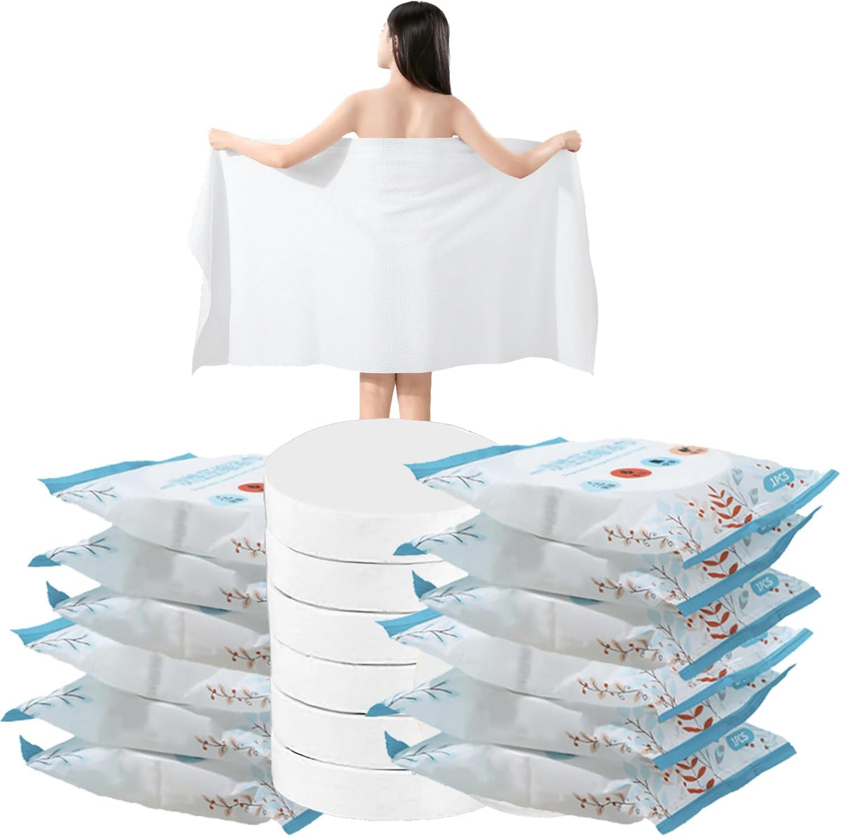 12 Packs Large Compressed Towel 56'' x 28'' Disposable Cotton Bath Towels Portable Thick Paper Towel Reusable Suitable for Hiking Camping Beach Swimming and Traveling (12)