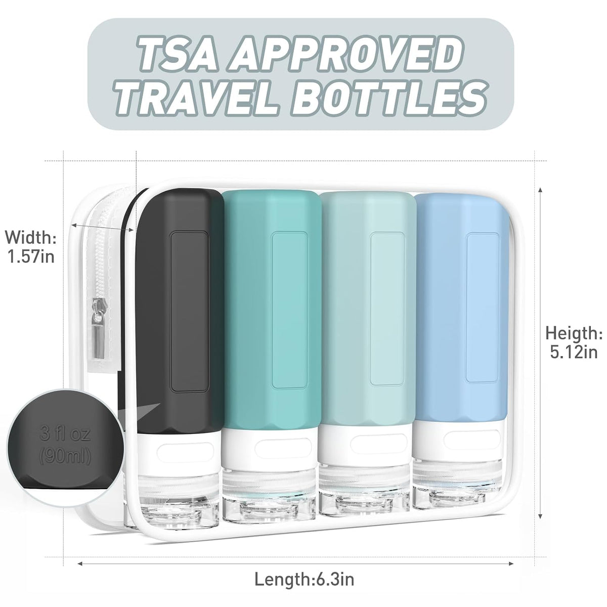 Redfly Travel Bottles for Toiletries 3oz, Silicone Travel Size Containers