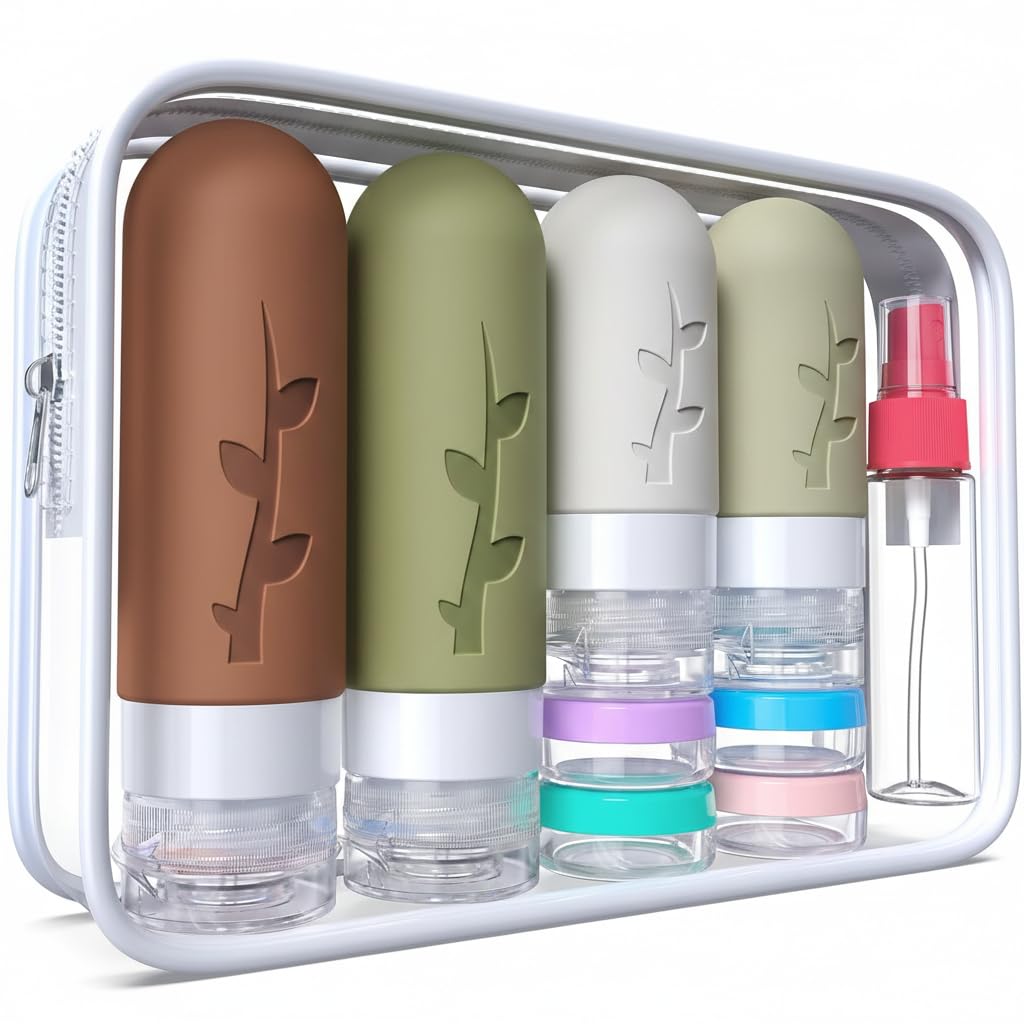 DEPOZA 16-Pack Travel Bottles for Toiletries with Clear Bag, White