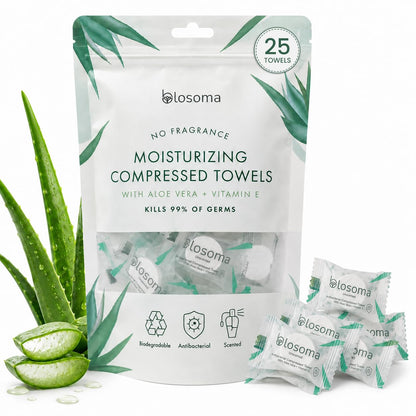 Eucalyptus & Mint Compressed Towels for Travel & Camping – Antibacterial Instant Expandable Face Towels, Biodegradable Disposable Cotton, Pack of 25