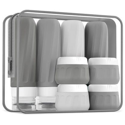 Mrsdry Travel Bottles for Toiletries 8 Pack, Travel Size Toiletries, Tsa Approved Travel Size Containers 3oz, with Travel Essentials Clear Bag, Leak Proof Silicone Squeezable Creams Jars